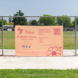 Pink Hummingbird Logo QR Code Peach Fuss Business Banner