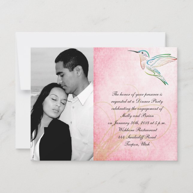 Pink Hummingbird Watercolor Wedding Engagement Invitation (Front)