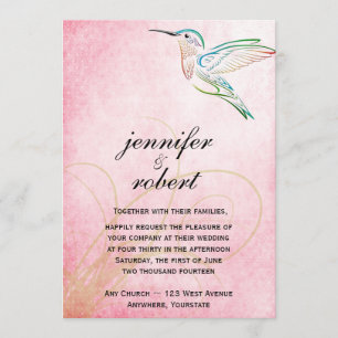 Pink Hummingbird Watercolor Wedding Invitation