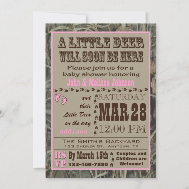 Pink Hunting Camo Baby Shower Invitations (Front)