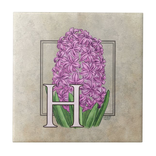 Pink Hyacinth Floral Monogram  Tile (Front)