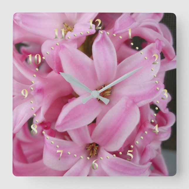 pink hyacinth flower square wall clock (Front)