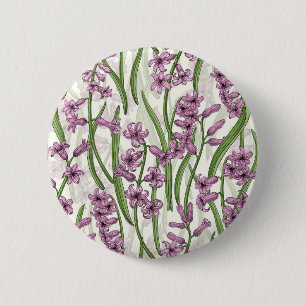Pink Hyacinth flowers on natural white 6 Cm Round Badge