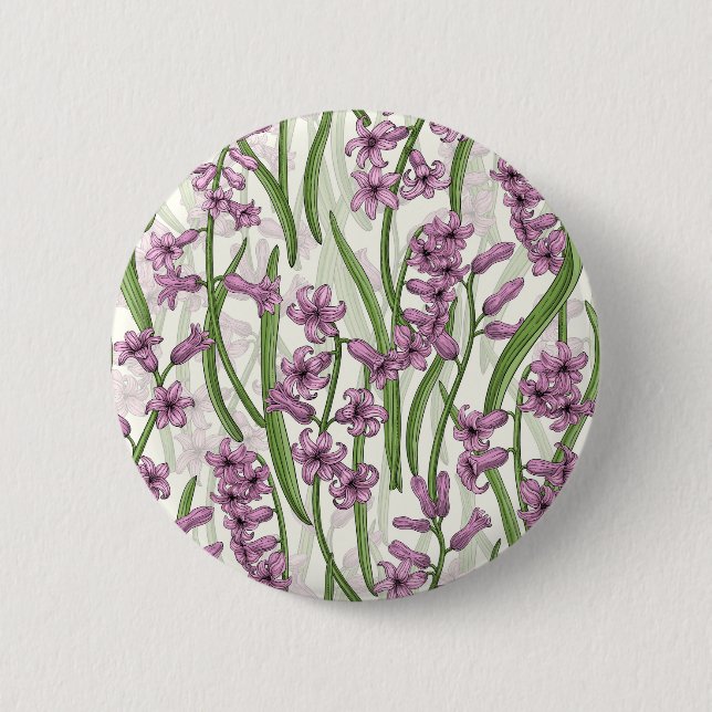 Pink Hyacinth flowers on natural white 6 Cm Round Badge (Front)