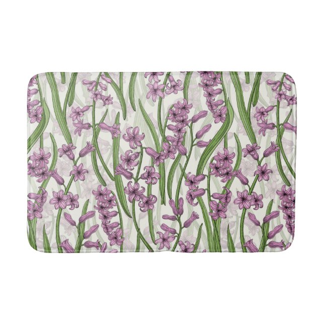 Pink Hyacinth flowers on natural white Bath Mat (Front)