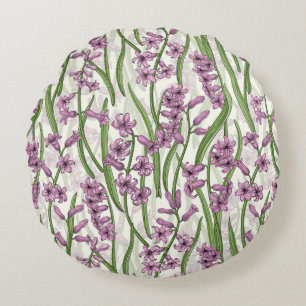 Pink Hyacinth flowers on natural white Round Cushion