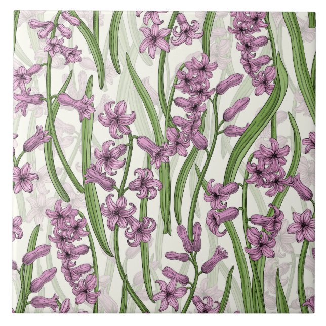 Pink Hyacinth flowers on natural white Tile (Front)
