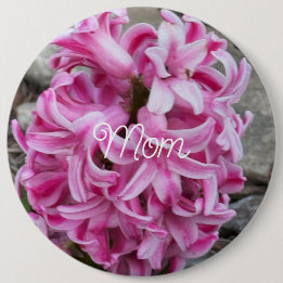 Pink Hyacinth Flowers Photo Button