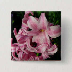 Pink Hyacinth Spring Floral 15 Cm Square Badge