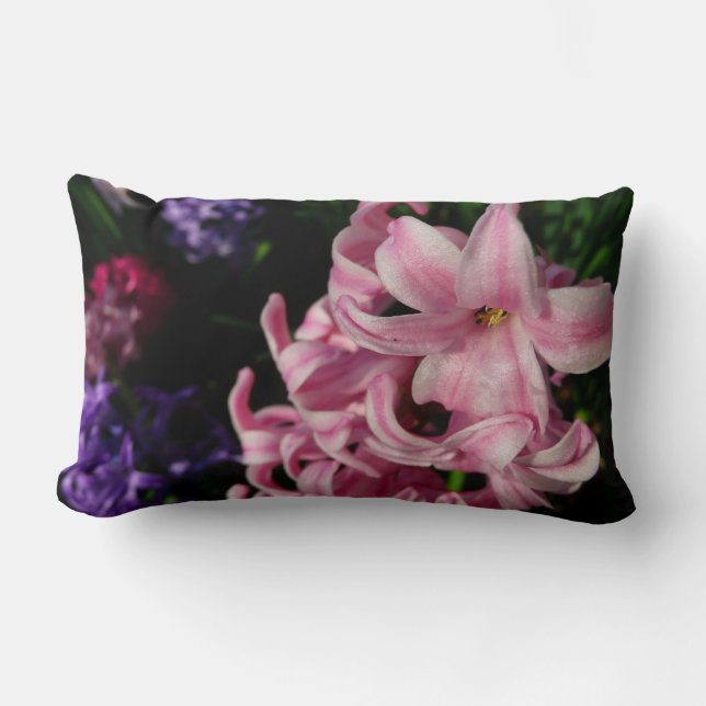 Pink Hyacinth Spring Floral Lumbar Cushion (Front)