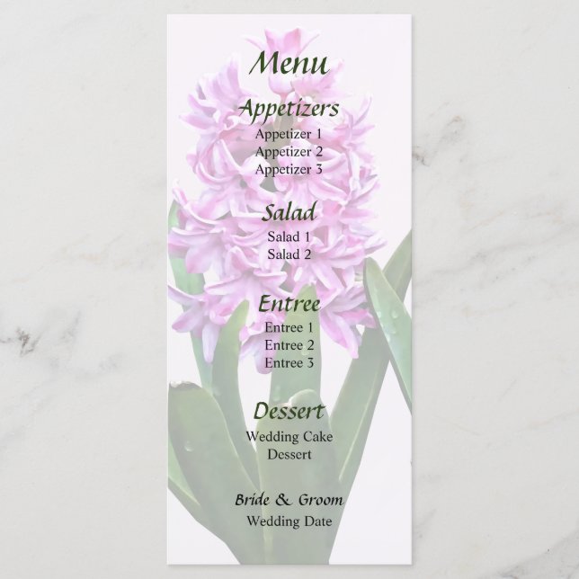 Pink Hyacinths Duo Wedding Menu (Front)