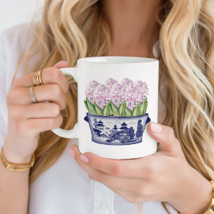 Pink Hyacinths in Chinoiserie Planter Ceramic Coffee Mug