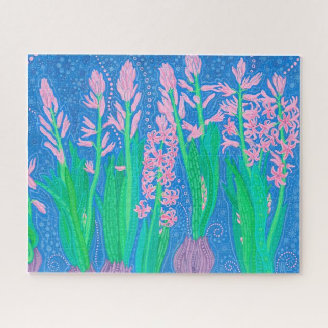 Pink Hyacinths Spring Flowers Floral Art Painting Jigsaw Puzzle (Horizontal)