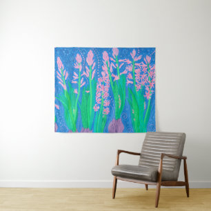 Pink Hyacinths Spring Flowers Floral Art Painting Tapestry