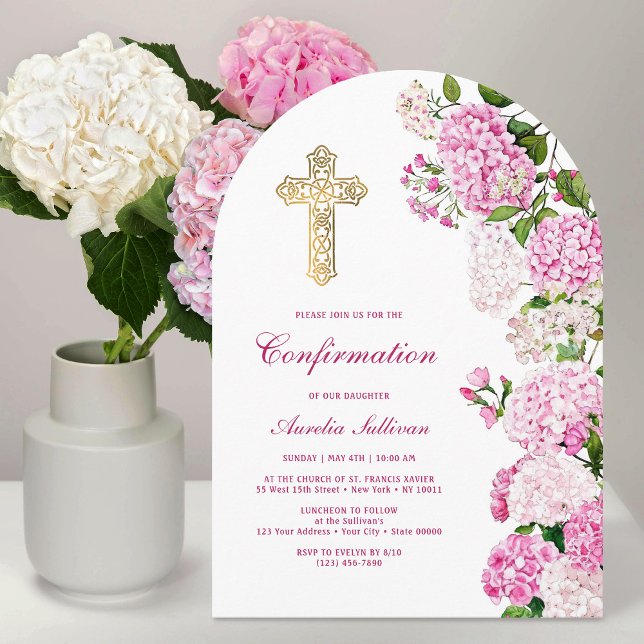 Pink Hydrangea Arch Confirmation Invitation (Creator Uploaded)