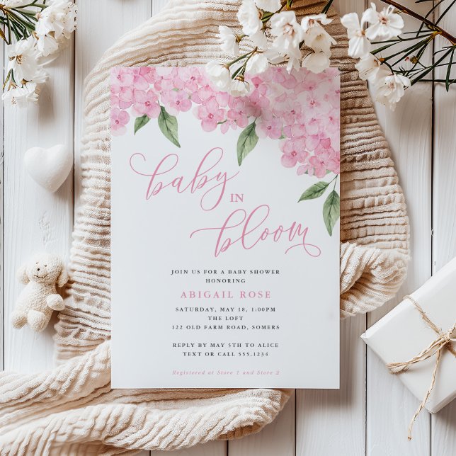 Pink Hydrangea Baby in Bloom Baby Shower Invitation (Creator Uploaded)
