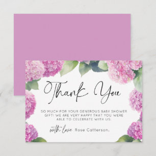 Pink Hydrangea Baby Shower Thank You  Enclosure Card