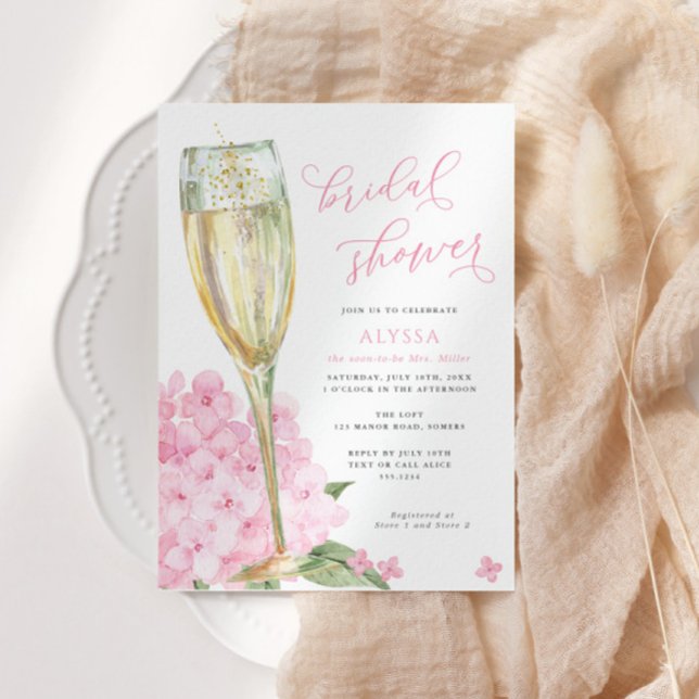 Pink Hydrangea Blooms Bridal Shower Invitation (Creator Uploaded)