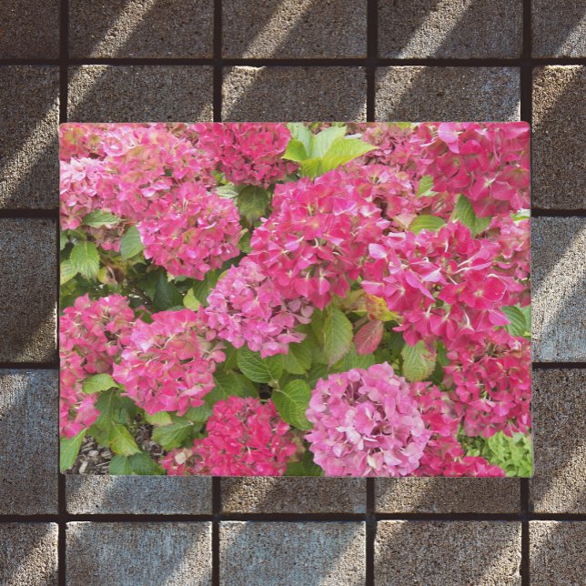 Pink Hydrangea Blooms Floral Doormat (In Situ)