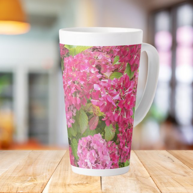 Pink Hydrangea Blooms Floral Latte Mug (In Situ)