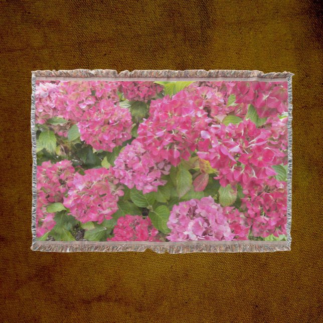 Pink Hydrangea Blooms Floral Throw Blanket (In Situ)