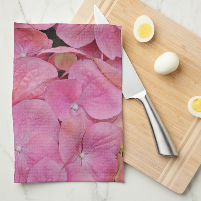 Pink Hydrangea Blossom Flowers Kitchen Towel (Quarter Fold)
