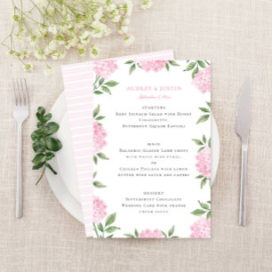Pink Hydrangea Border Wedding Paper Menu