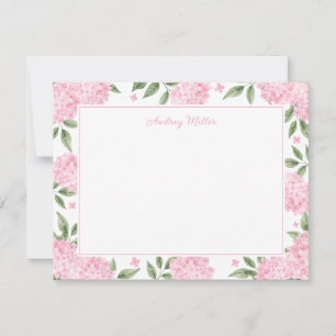 Pink Hydrangea Border White Personalised Card