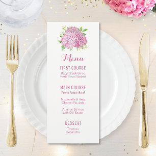 Pink Hydrangea Bouquet Watercolor Flower Menus