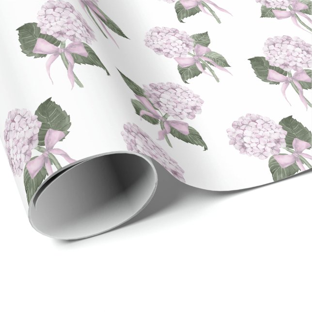 Pink Hydrangea Bow  Wrapping Paper (Roll Corner)