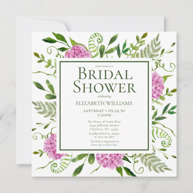 Pink Hydrangea Bridal Shower Invitation (Front)