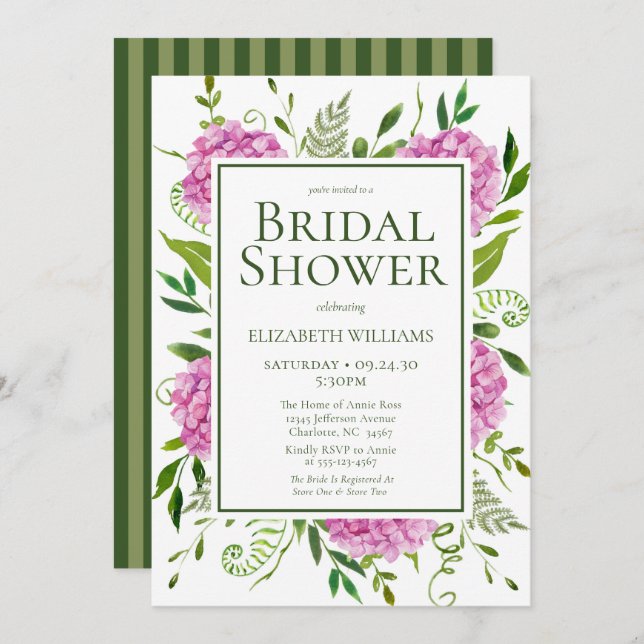 Pink Hydrangea Bridal Shower Invitation (Front/Back)