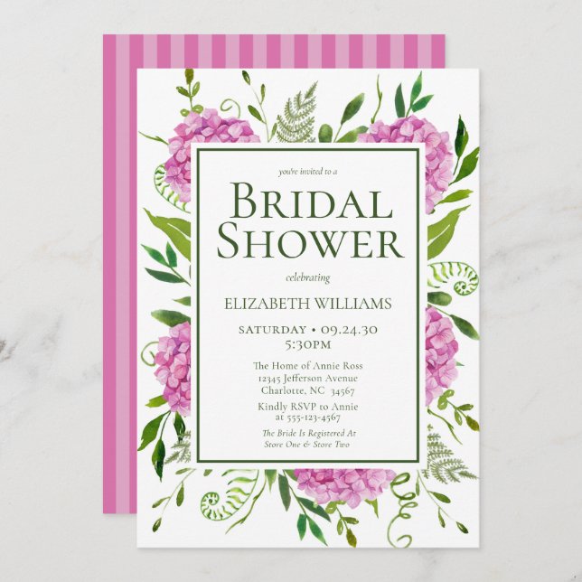 Pink Hydrangea Bridal Shower Invitation (Front/Back)