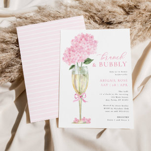 Pink Hydrangea Brunch and Bubbly Champagne Glass Invitation
