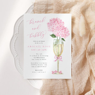 Pink Hydrangea Brunch and Bubbly Gold Champagne Invitation