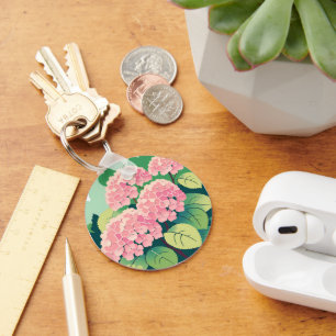 Pink Hydrangea Bush Flower Key Ring