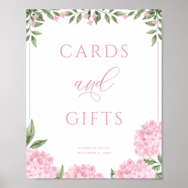 Pink Hydrangea Cards and Gifts Wedding Poster (Front)