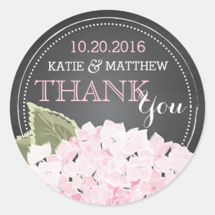 Pink Hydrangea Chalkboard Modern Thank You Label