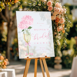 Pink Hydrangea & Champagne Shower Welcome Frosted Acrylic Sign