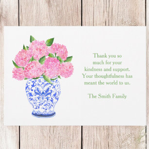 Pink Hydrangea Chinoiserie Vase Sympathy Thank You Card