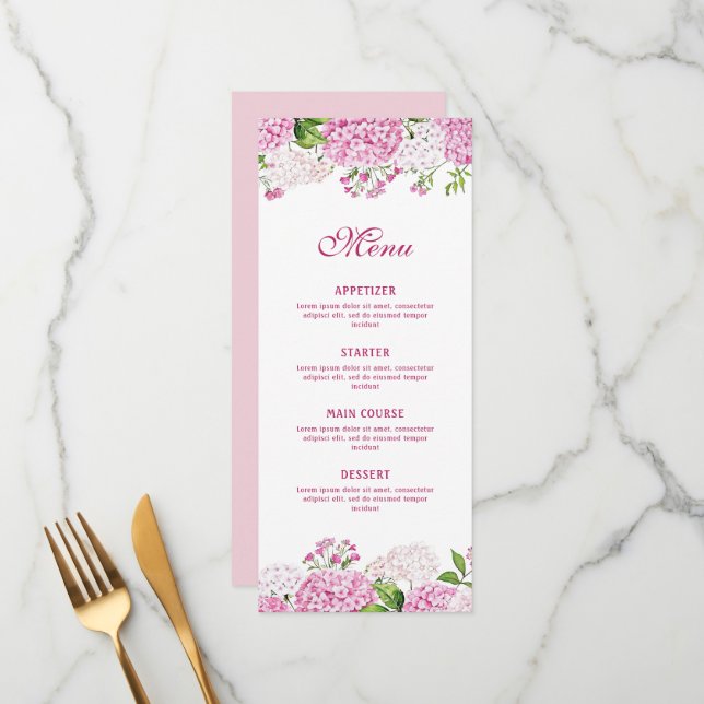 Pink Hydrangea Classic Menu (Front/Back In Situ)