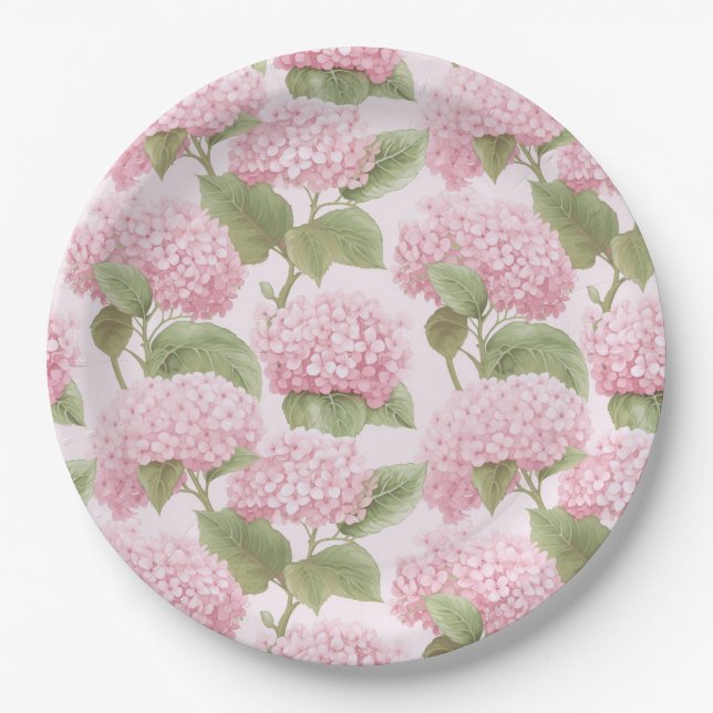 Pink Hydrangea Cluster Garden Party Paper Plate (Front)
