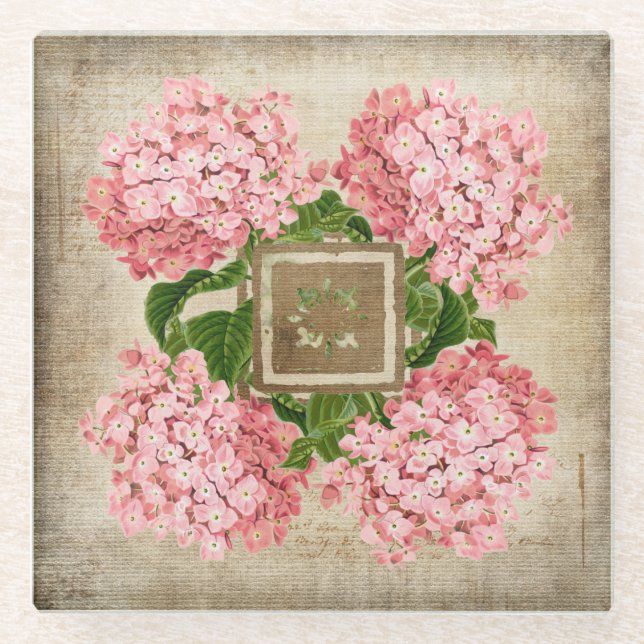 Pink Hydrangea Clusters II Coaster Set (Front)
