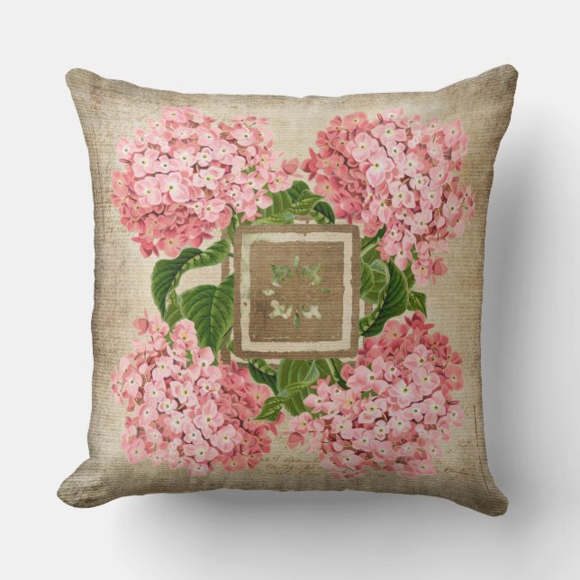 Pink Hydrangea Clusters II Throw Pillow (Front)