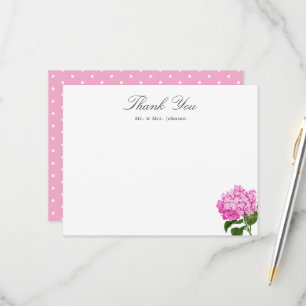 Pink Hydrangea Custom Name Thank You Flat Card