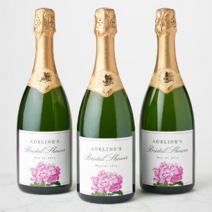 Pink Hydrangea Elegant Bridal Shower Sparkling Wine Label