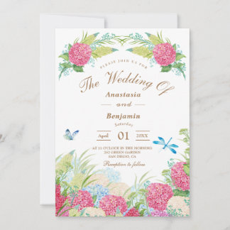 Pink Hydrangea Elegant Floral Wedding Invitation
