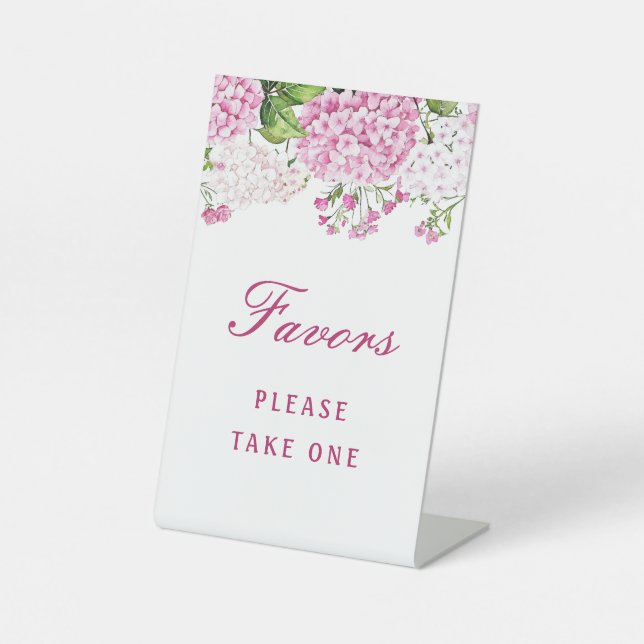 Pink Hydrangea Favours Pedestal Sign (Front)