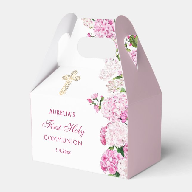 Pink Hydrangea First Communion Gable Favour Box (Front Side)