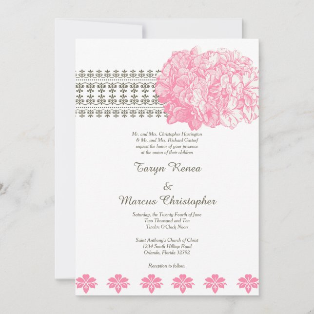 Pink Hydrangea Floral 5x7 Wedding Invitation (Front)